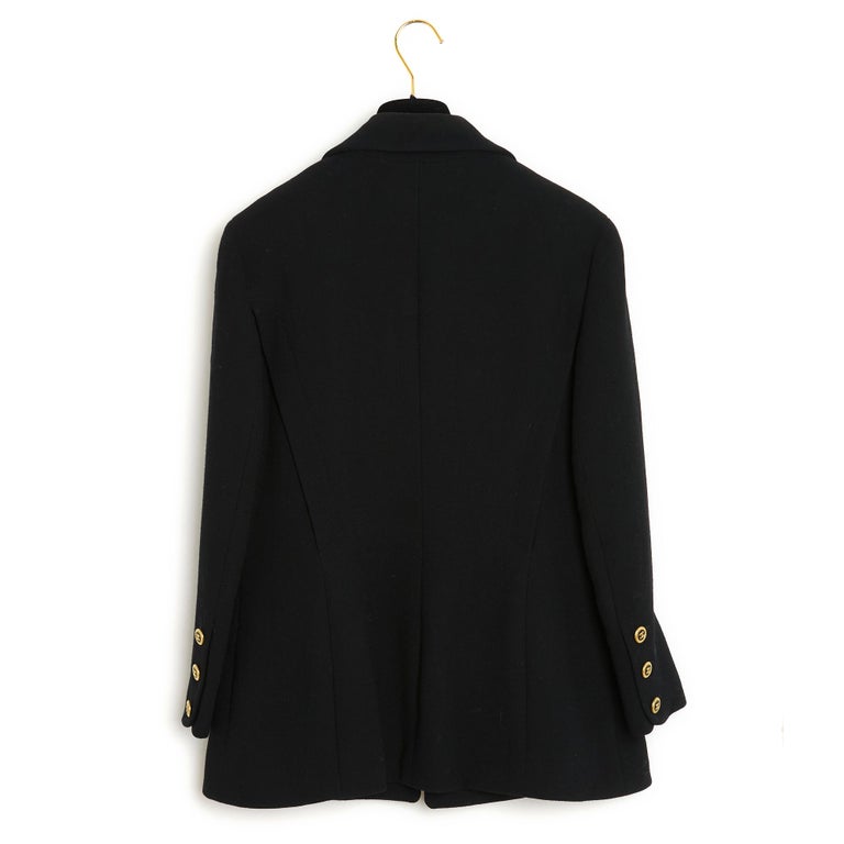 Classic 80s Chanel noir Laine Classique 'CC' Veste Ensemble FR40