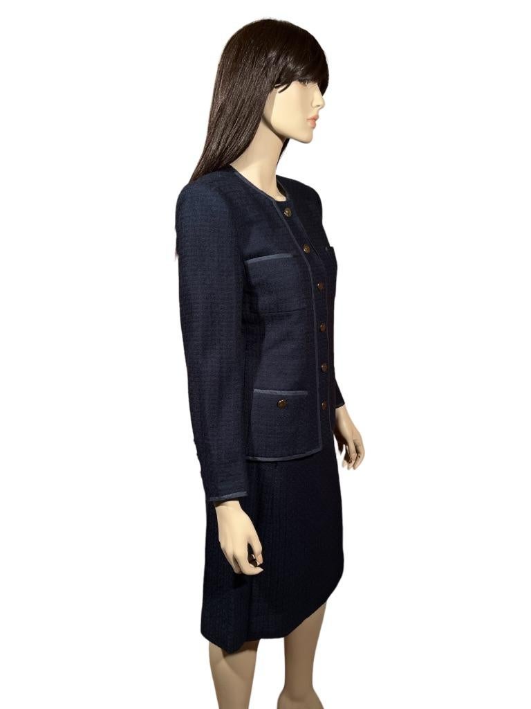 Late 80's Chanel Saks Fifth Avenue Navy Tweed Suit For Sale at 1stDibs | sacou  chanel vintage, chanel at saks, sak chanel