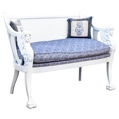 Antique Late American Empire Style Painted Figural Settee, 1890 For Restoration