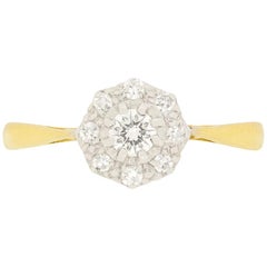 Late Art Deco 0.15 Carat Diamond Daisy Cluster Ring, circa 1940s