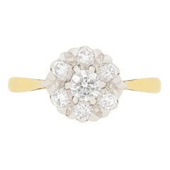 Late Art Deco 0.40ct Diamond Daisy Cluster Ring, c.1940s