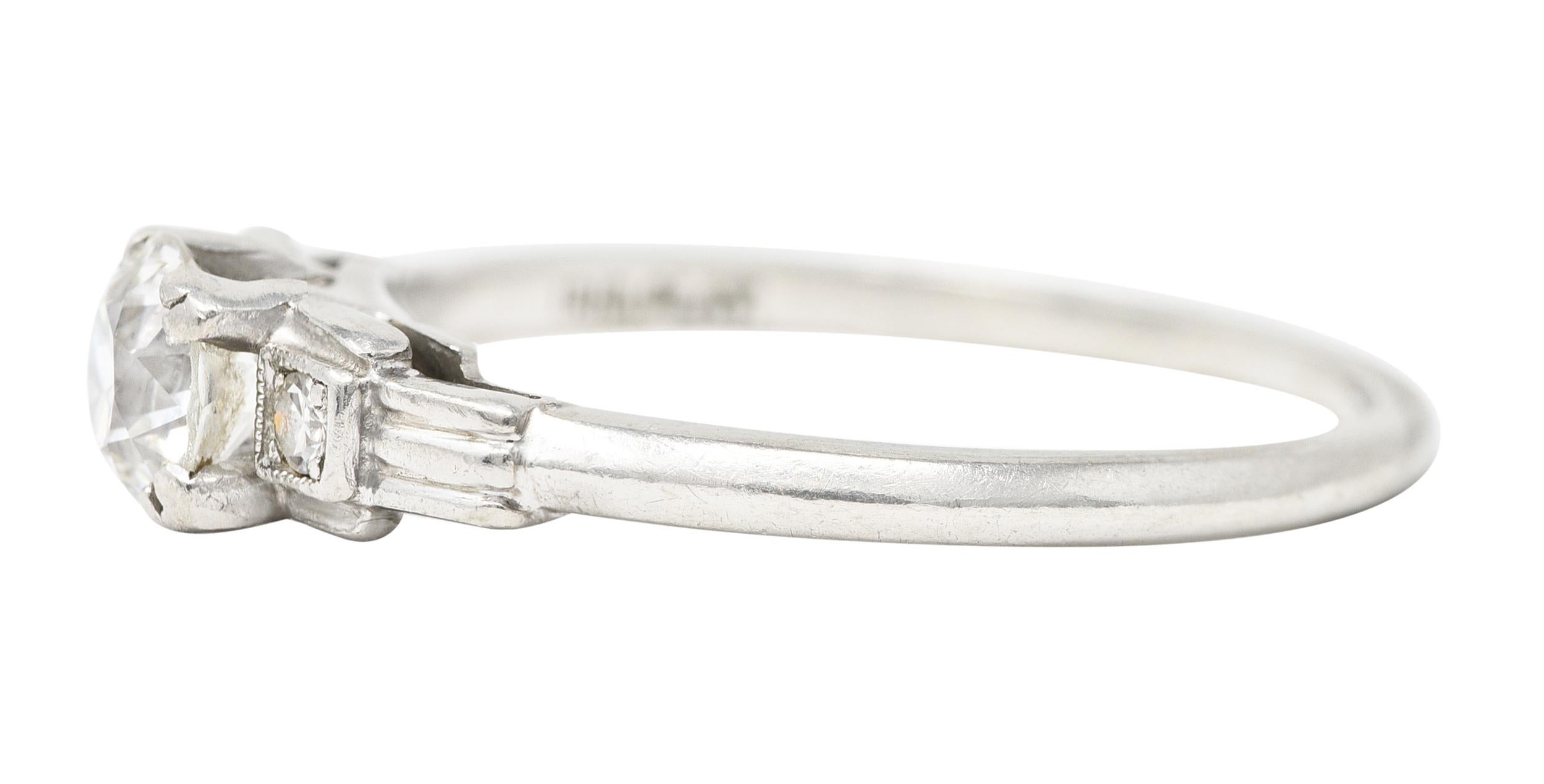Late Art Deco 0.50 Carat Old European Cut Diamond Platinum Engagement Ring For Sale 1