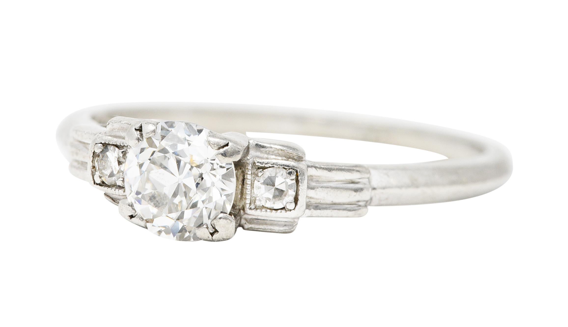 Late Art Deco 0.50 Carat Old European Cut Diamond Platinum Engagement Ring For Sale 2