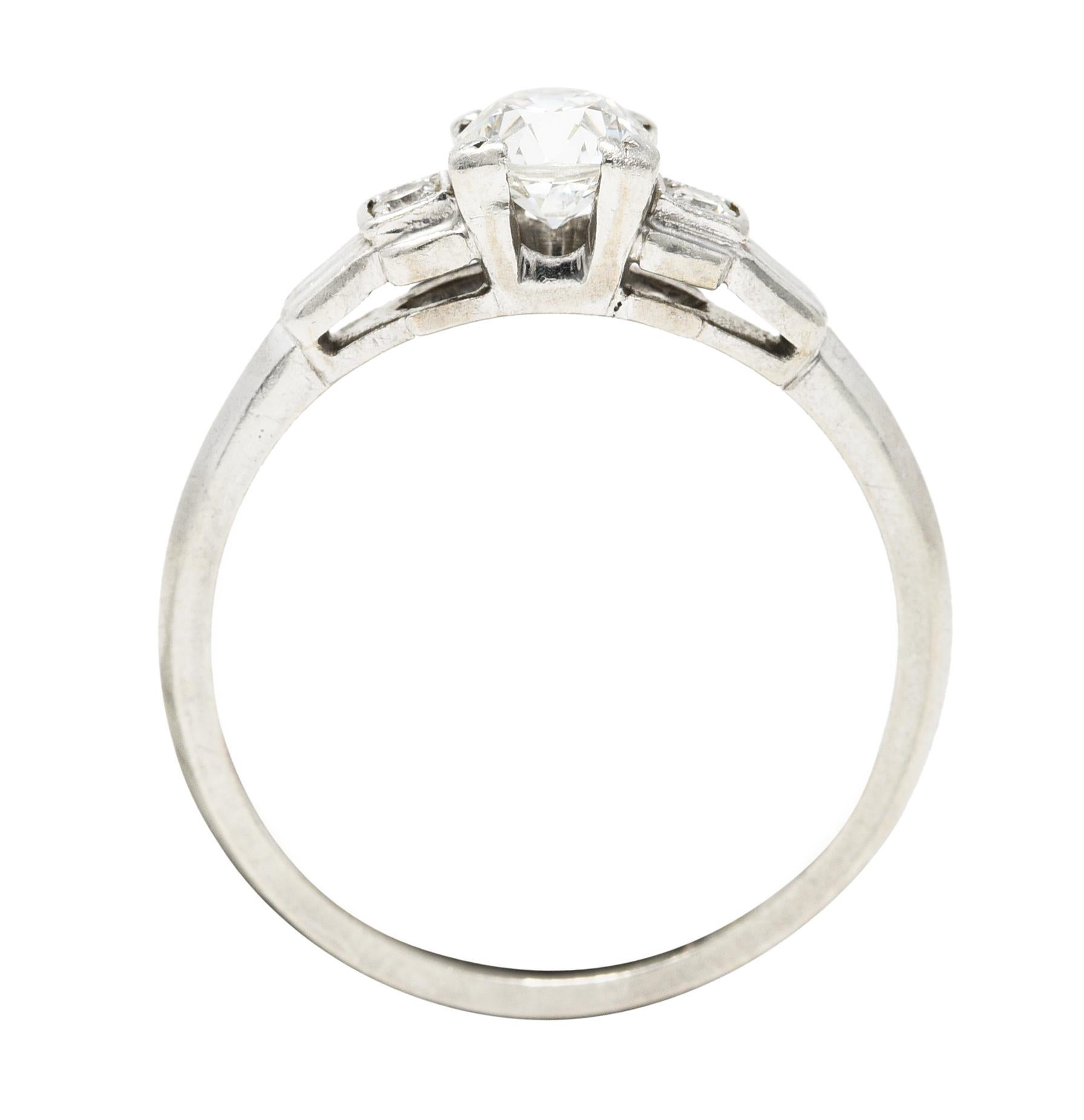 Late Art Deco 0.50 Carat Old European Cut Diamond Platinum Engagement Ring For Sale 4