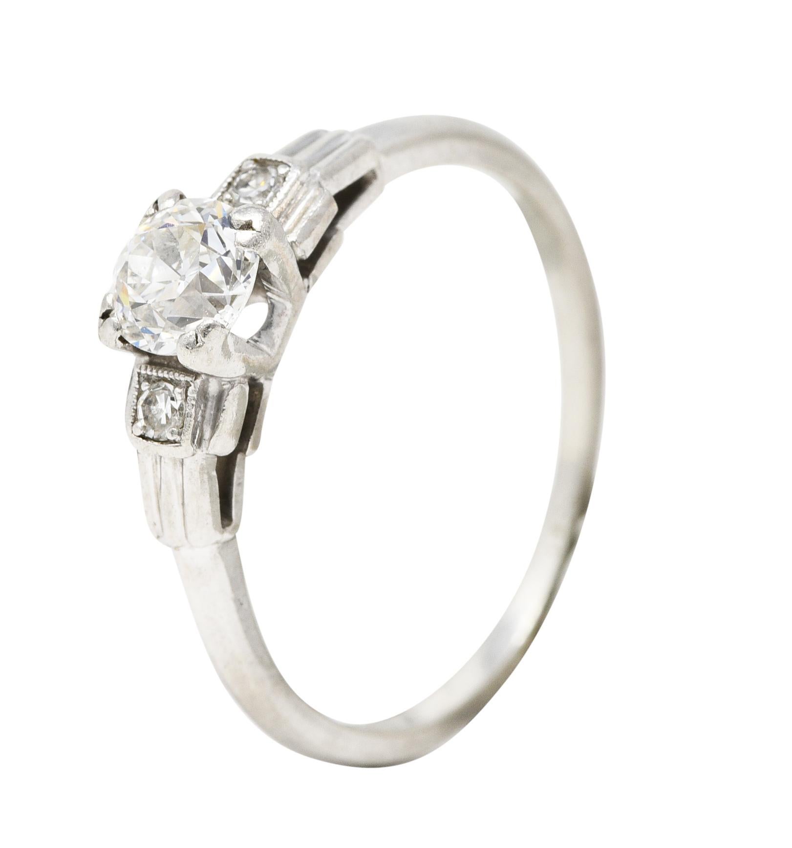 Late Art Deco 0.50 Carat Old European Cut Diamond Platinum Engagement Ring For Sale 5