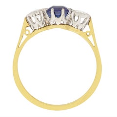 Late Art Deco 0.50 Carat Sapphire and Diamond Three-Stone Ring, circa 1930s