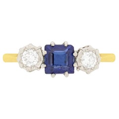 Late Art Deco 0.50 Carat Sapphire and Diamond Three-Stone Ring, circa 1930s