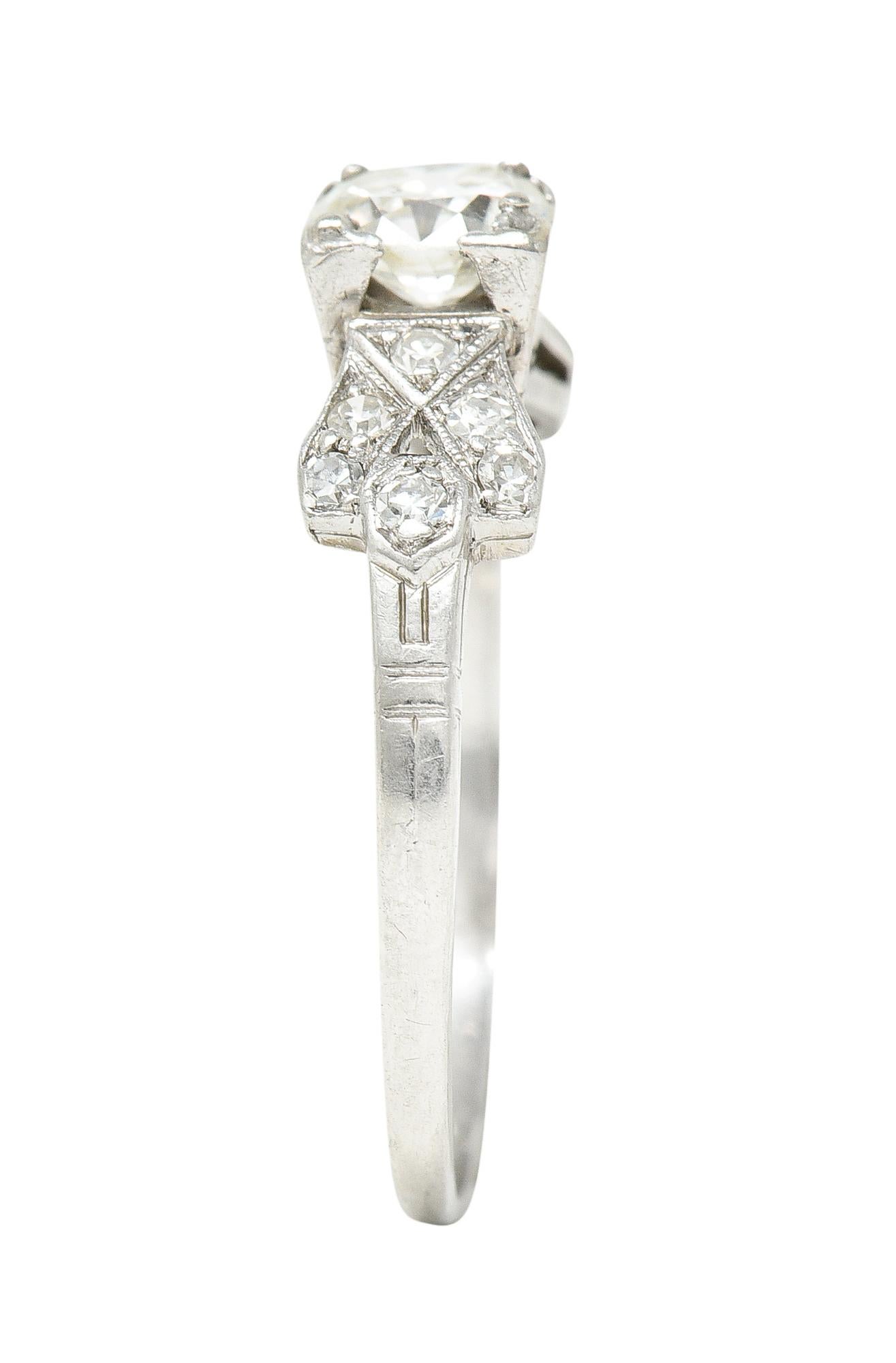 Late Art Deco 0.64 Carat Transitional Cut Diamond Platinum Engagement Ring For Sale 5