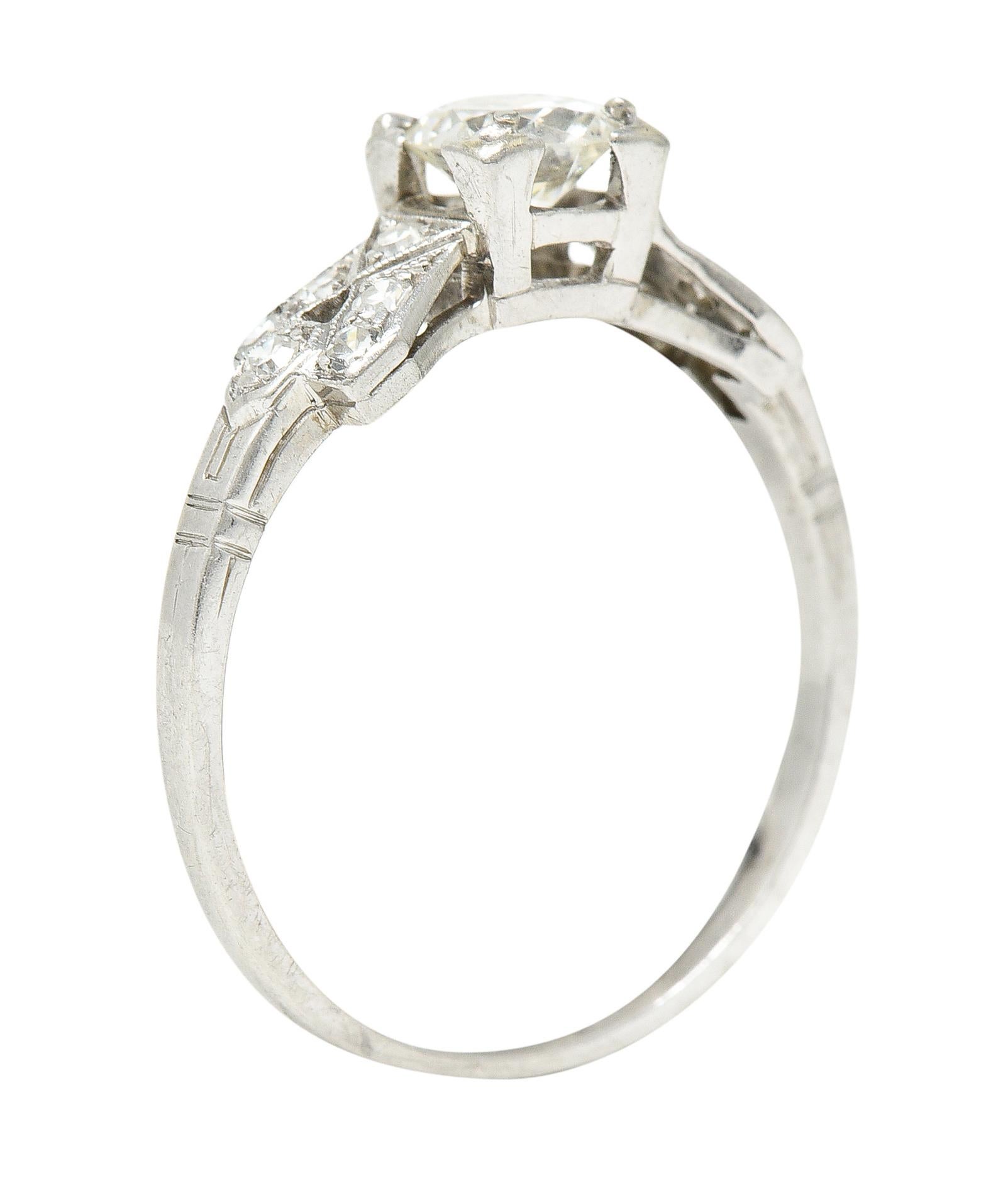 Late Art Deco 0.64 Carat Transitional Cut Diamond Platinum Engagement Ring For Sale 6