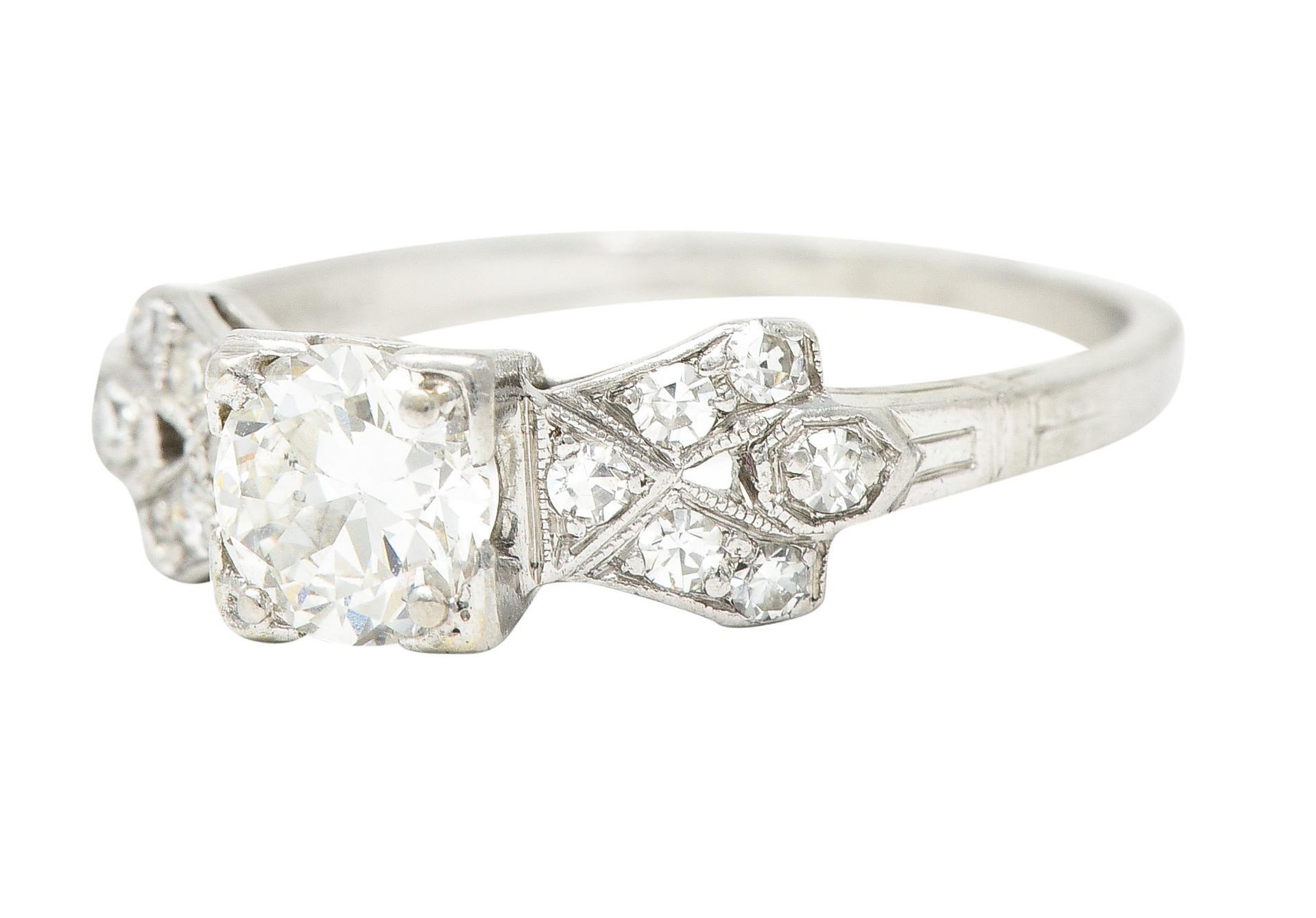 Late Art Deco 0.64 Carat Transitional Cut Diamond Platinum Engagement Ring For Sale 1