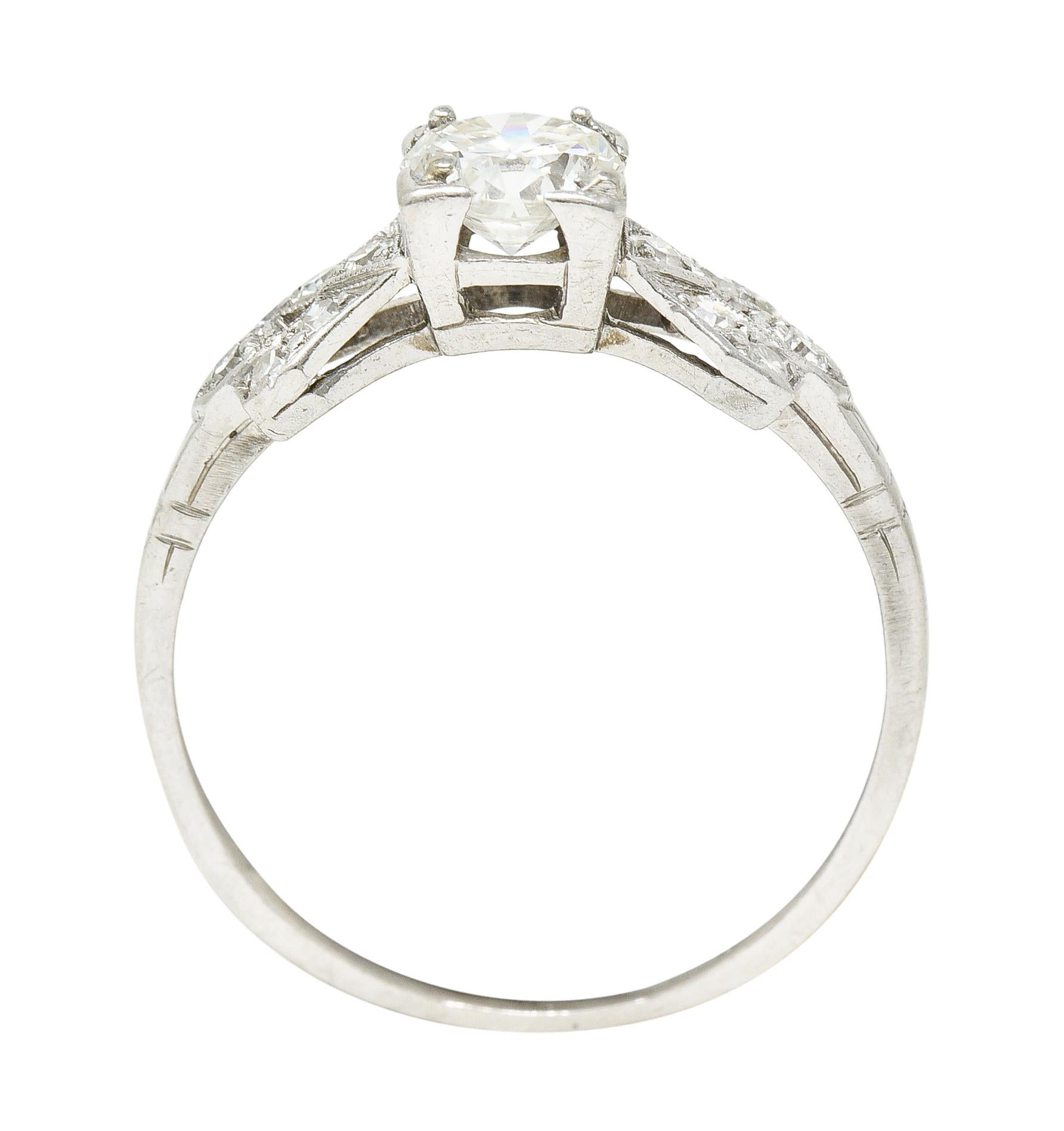 Late Art Deco 0.64 Carat Transitional Cut Diamond Platinum Engagement Ring For Sale 4