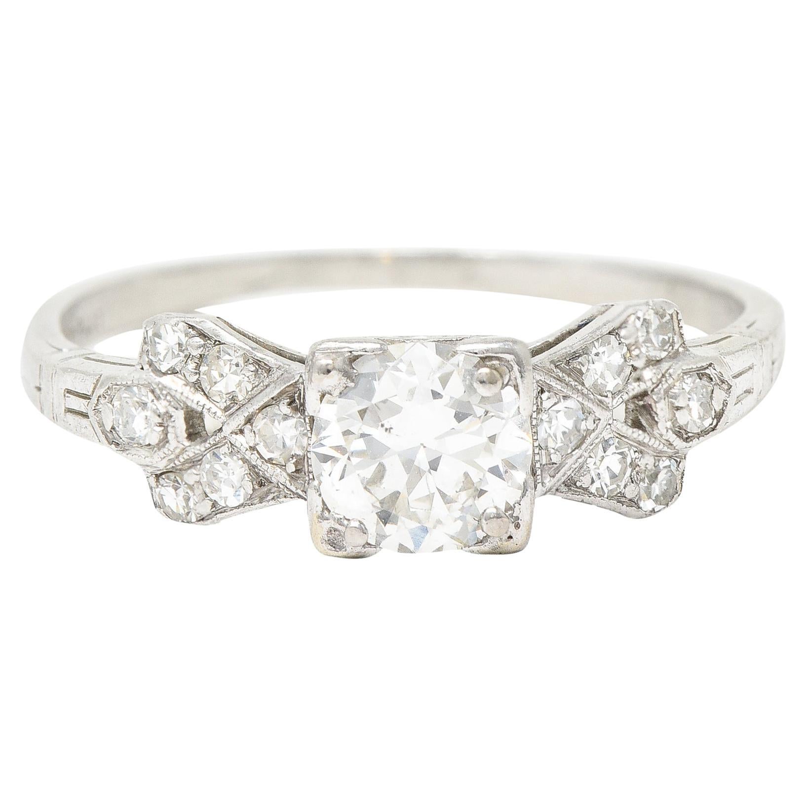 Late Art Deco 0.64 Carat Transitional Cut Diamond Platinum Engagement Ring For Sale