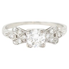Late Art Deco 0.64 Carat Transitional Cut Diamond Platinum Engagement Ring