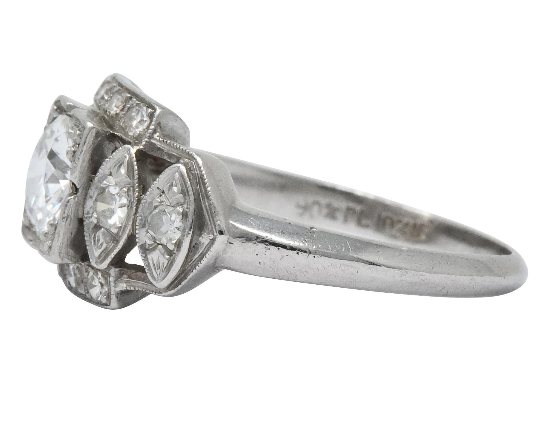 Late Art Deco 0.72 Carat Diamond Platinum Engagement Ring In Excellent Condition In Philadelphia, PA