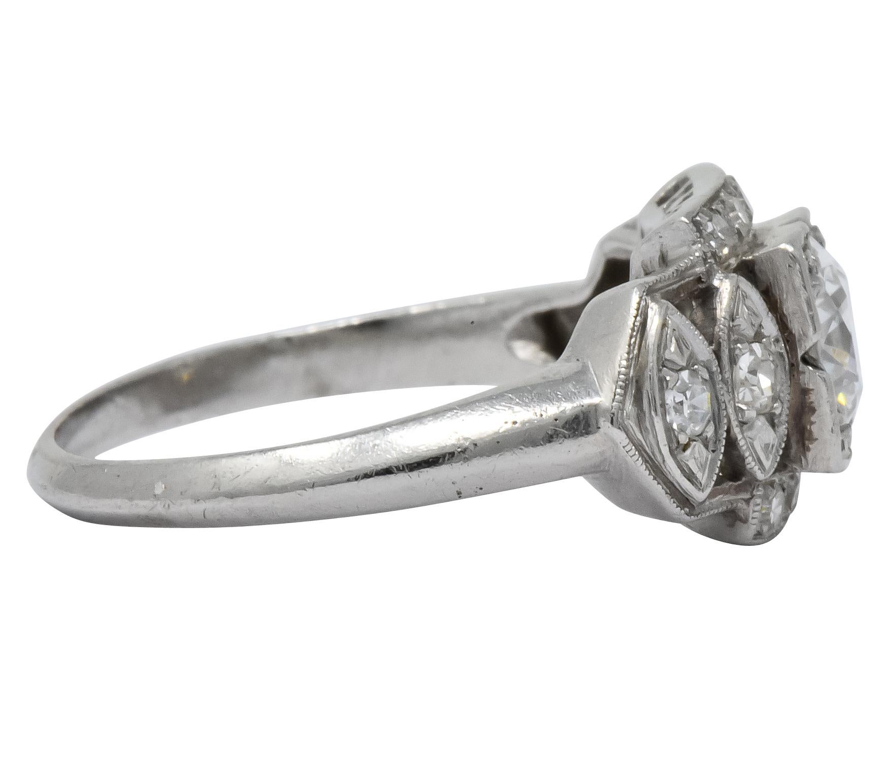Late Art Deco 0.72 Carat Diamond Platinum Engagement Ring 1