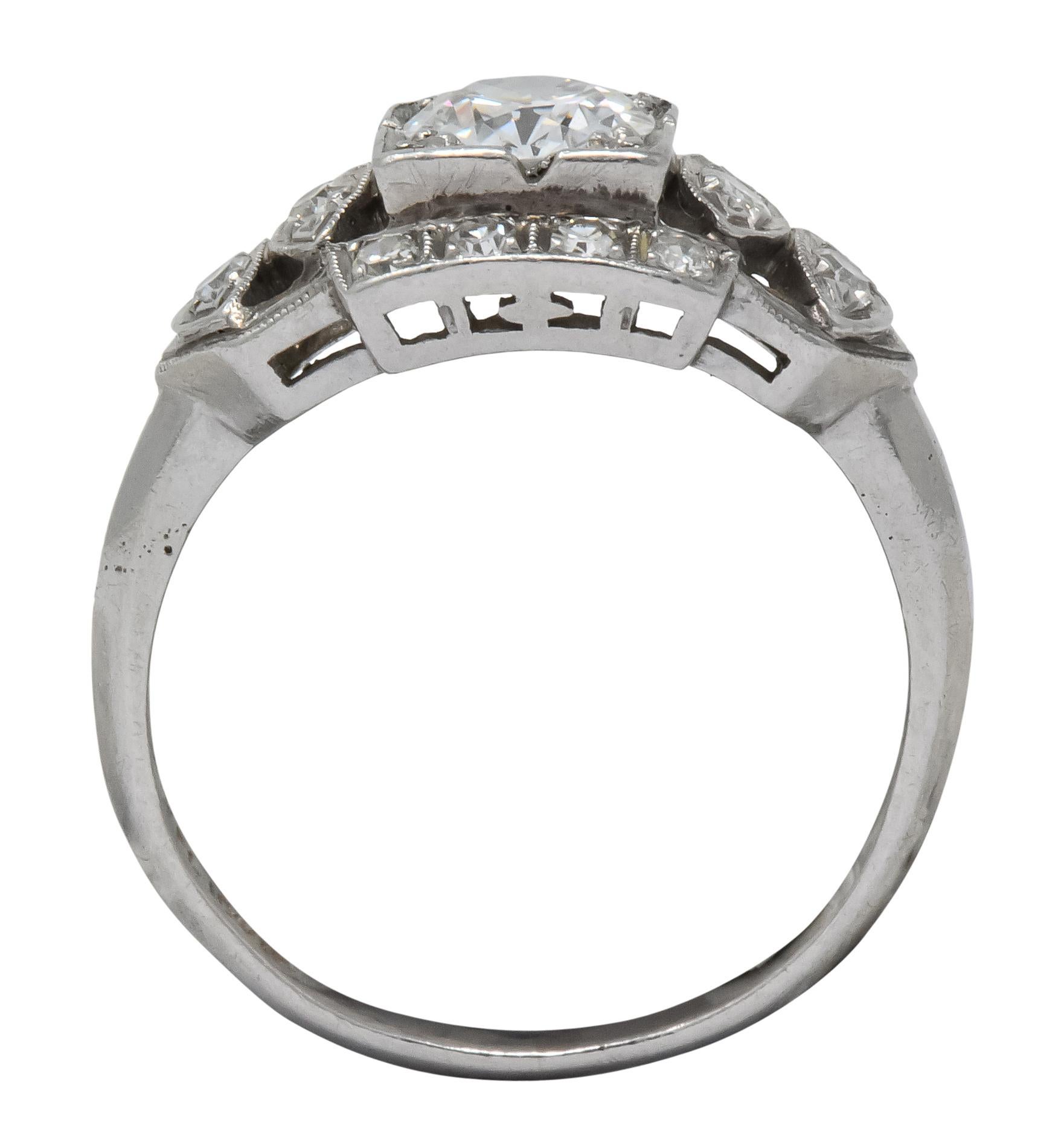 Late Art Deco 0.72 Carat Diamond Platinum Engagement Ring 3