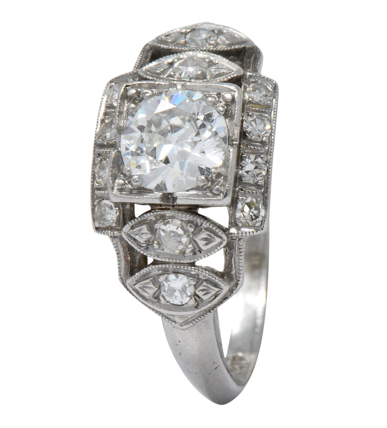 Late Art Deco 0.72 Carat Diamond Platinum Engagement Ring 4