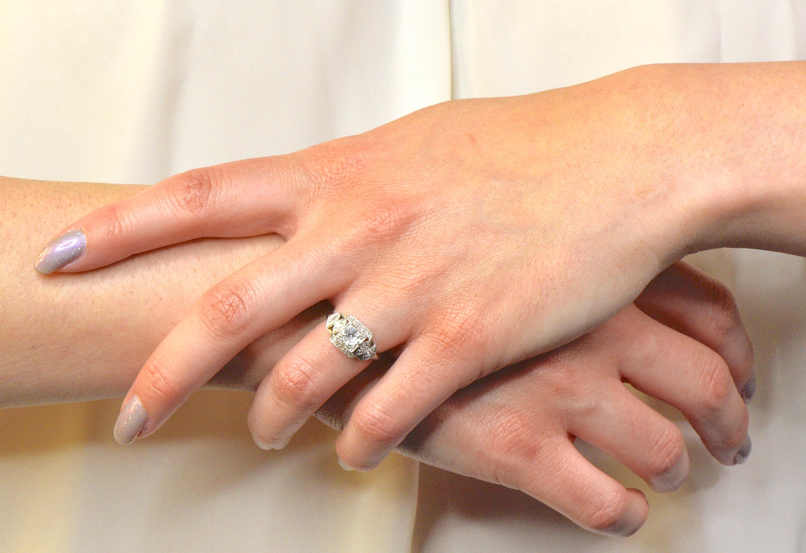 Late Art Deco 0.72 Carat Diamond Platinum Engagement Ring 5