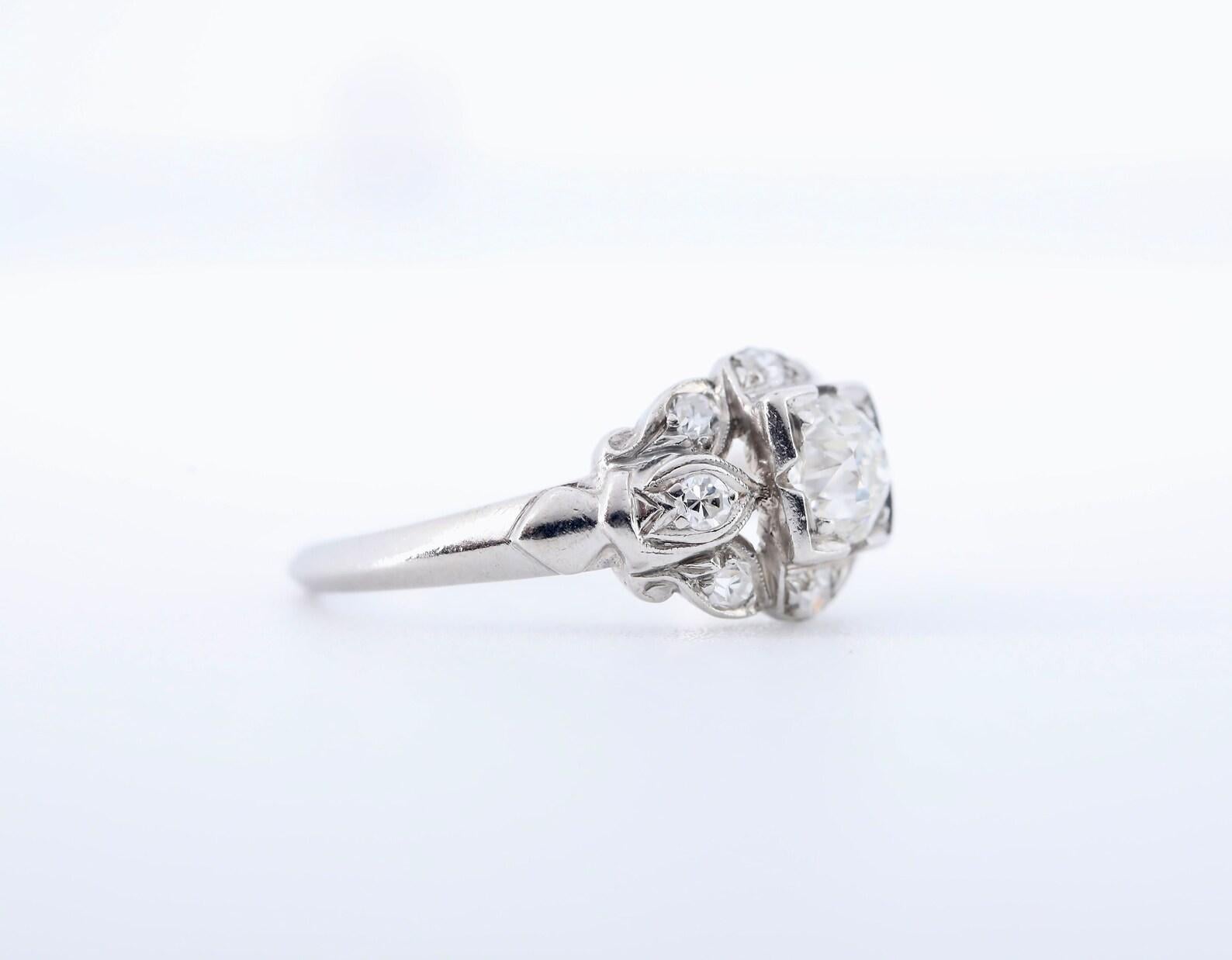 Old Mine Cut Late Art Deco 0.76ctw Diamond Engagement Ring in Platinum For Sale