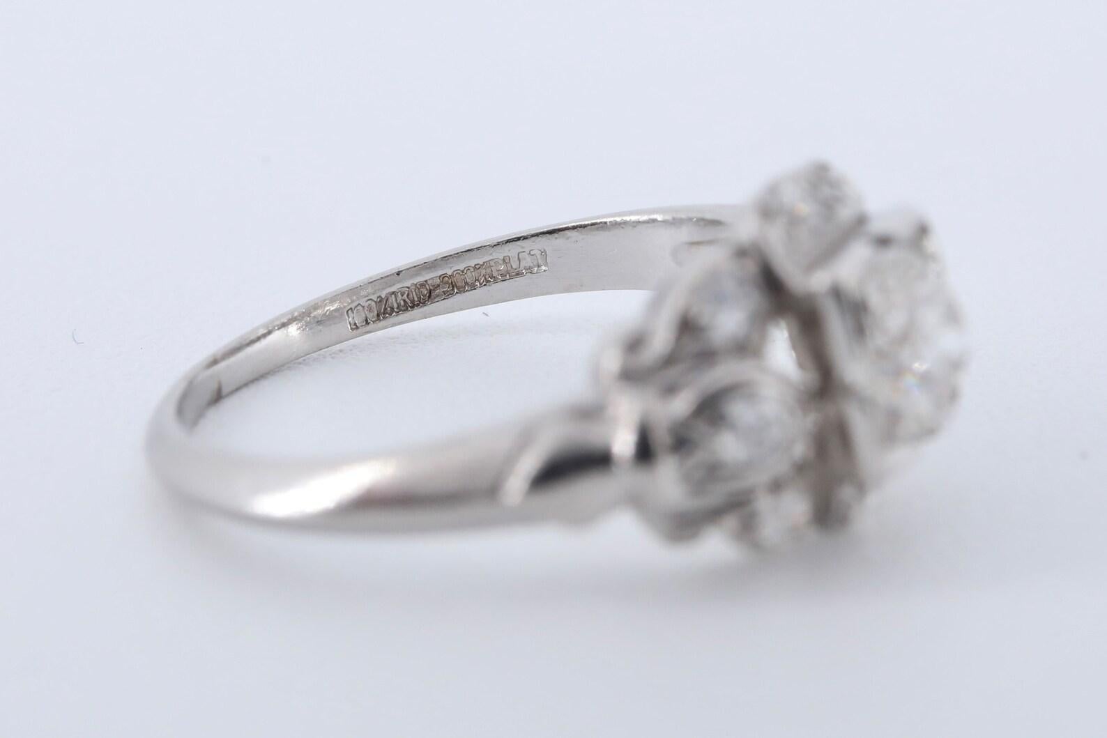 Late Art Deco 0.76ctw Diamond Engagement Ring in Platinum In Good Condition For Sale In Boston, MA