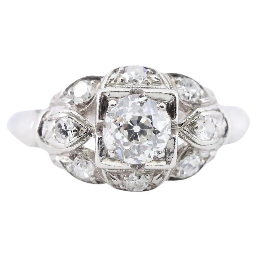 Late Art Deco 0.76ctw Diamond Engagement Ring in Platinum For Sale
