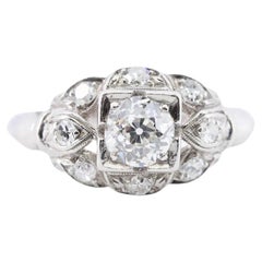 Vintage Late Art Deco 0.76ctw Diamond Engagement Ring in Platinum