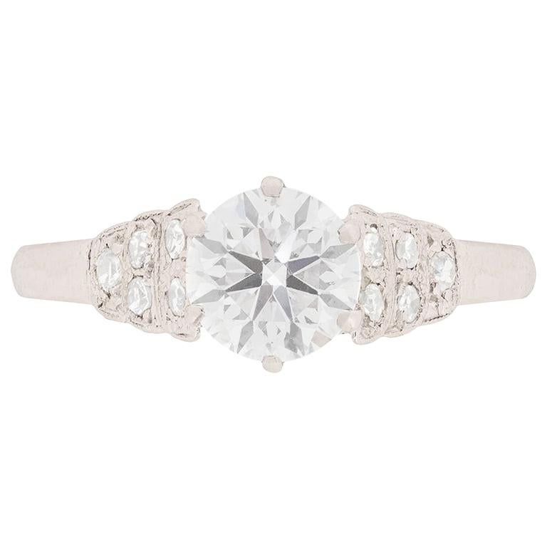 Late Art Deco 0.90 Carat Diamond Solitaire Engagement Ring, circa 1930s