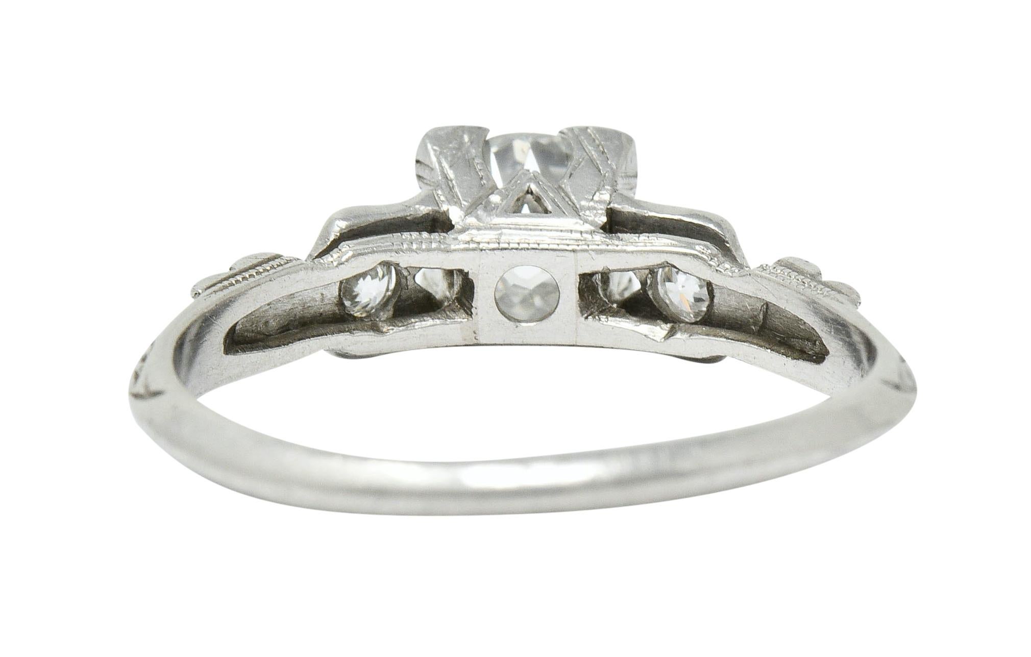Late Art Deco 0.90 Carat Diamond Platinum Tulip Engagement Ring GIA In Excellent Condition In Philadelphia, PA