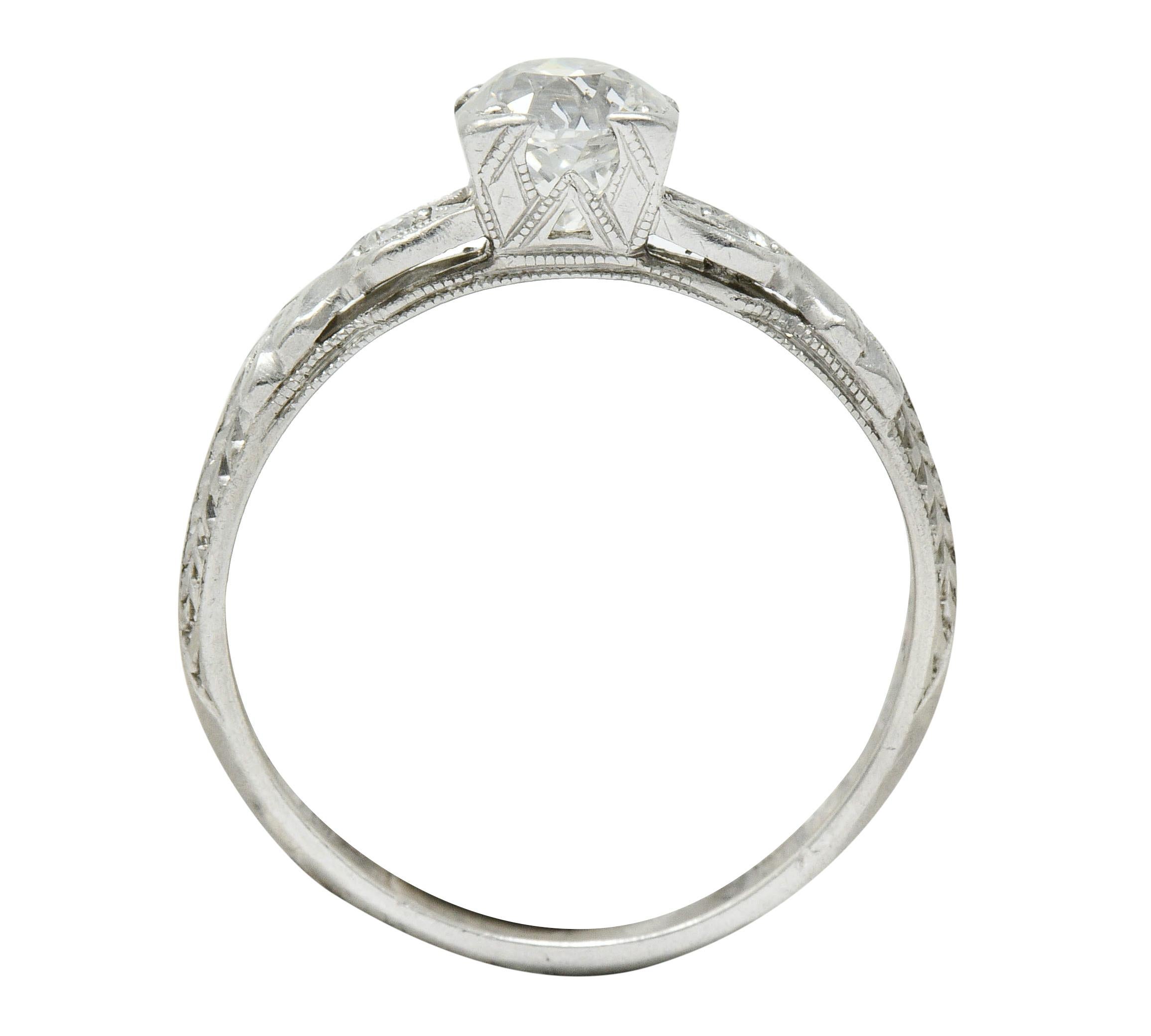 Late Art Deco 0.90 Carat Diamond Platinum Tulip Engagement Ring GIA 2
