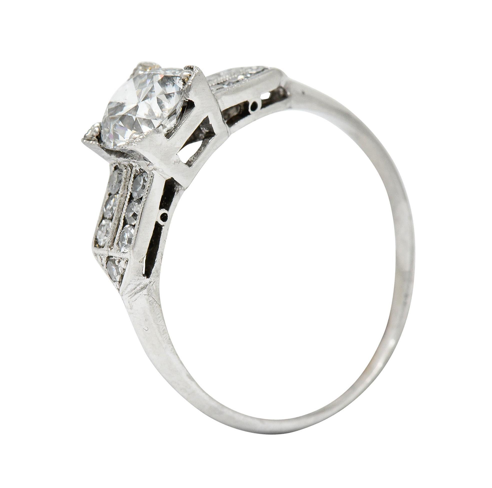 Late Art Deco 0.93 Carat Diamond Platinum Engagement Ring 5