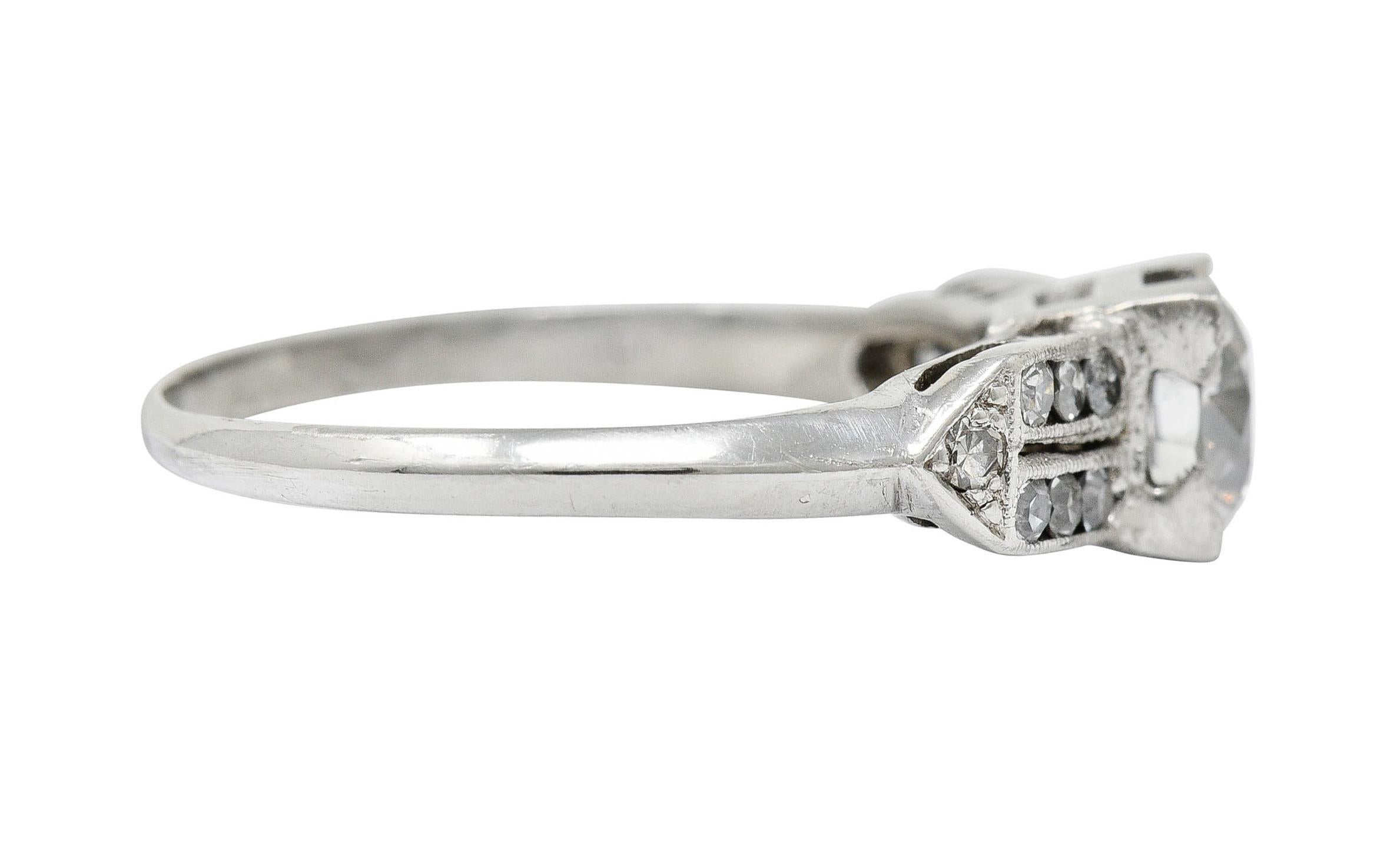 Single Cut Late Art Deco 0.93 Carat Diamond Platinum Engagement Ring