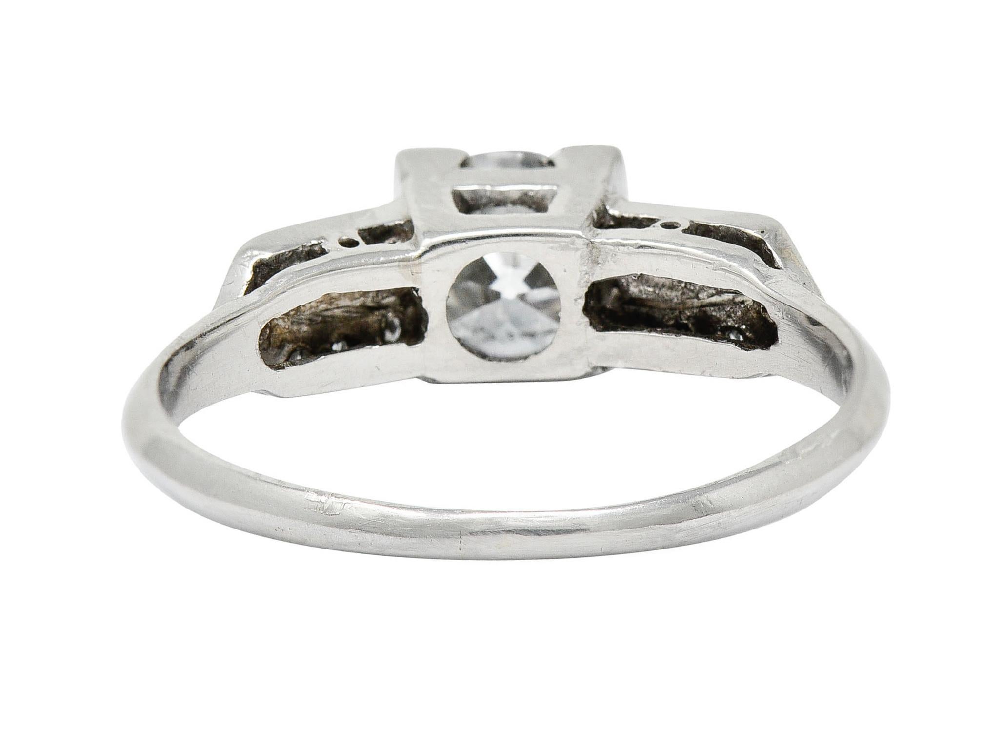 Late Art Deco 0.93 Carat Diamond Platinum Engagement Ring In Excellent Condition In Philadelphia, PA