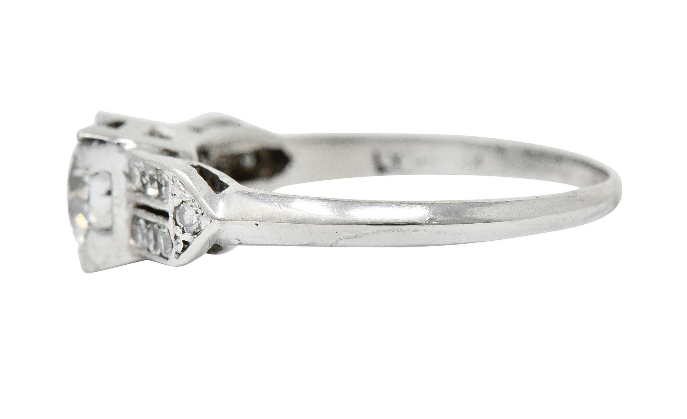 Women's or Men's Late Art Deco 0.93 Carat Diamond Platinum Engagement Ring