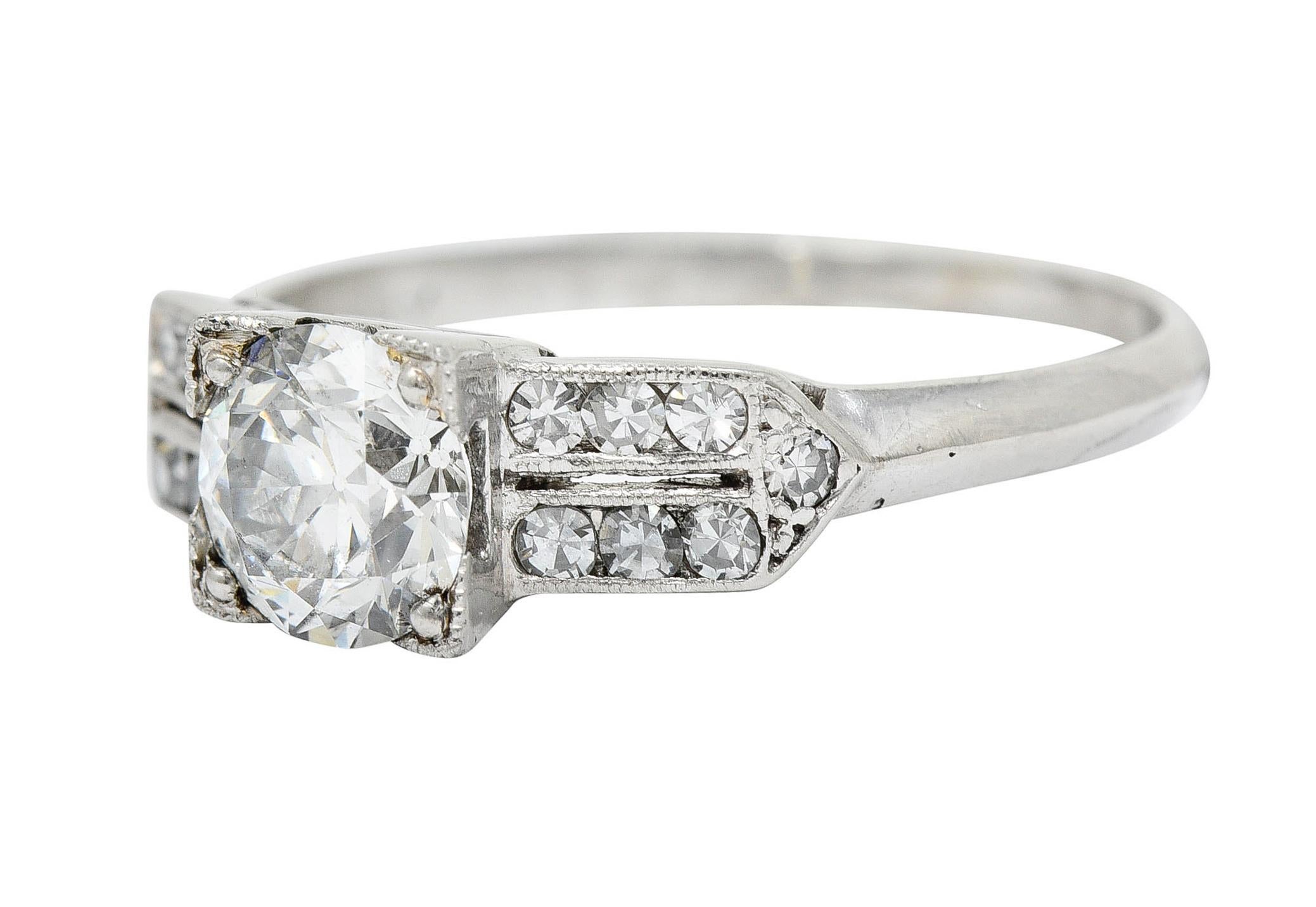 Late Art Deco 0.93 Carat Diamond Platinum Engagement Ring 1