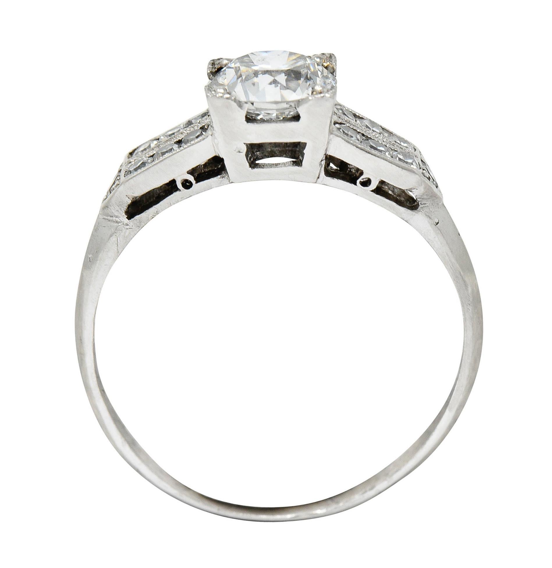 Late Art Deco 0.93 Carat Diamond Platinum Engagement Ring 3
