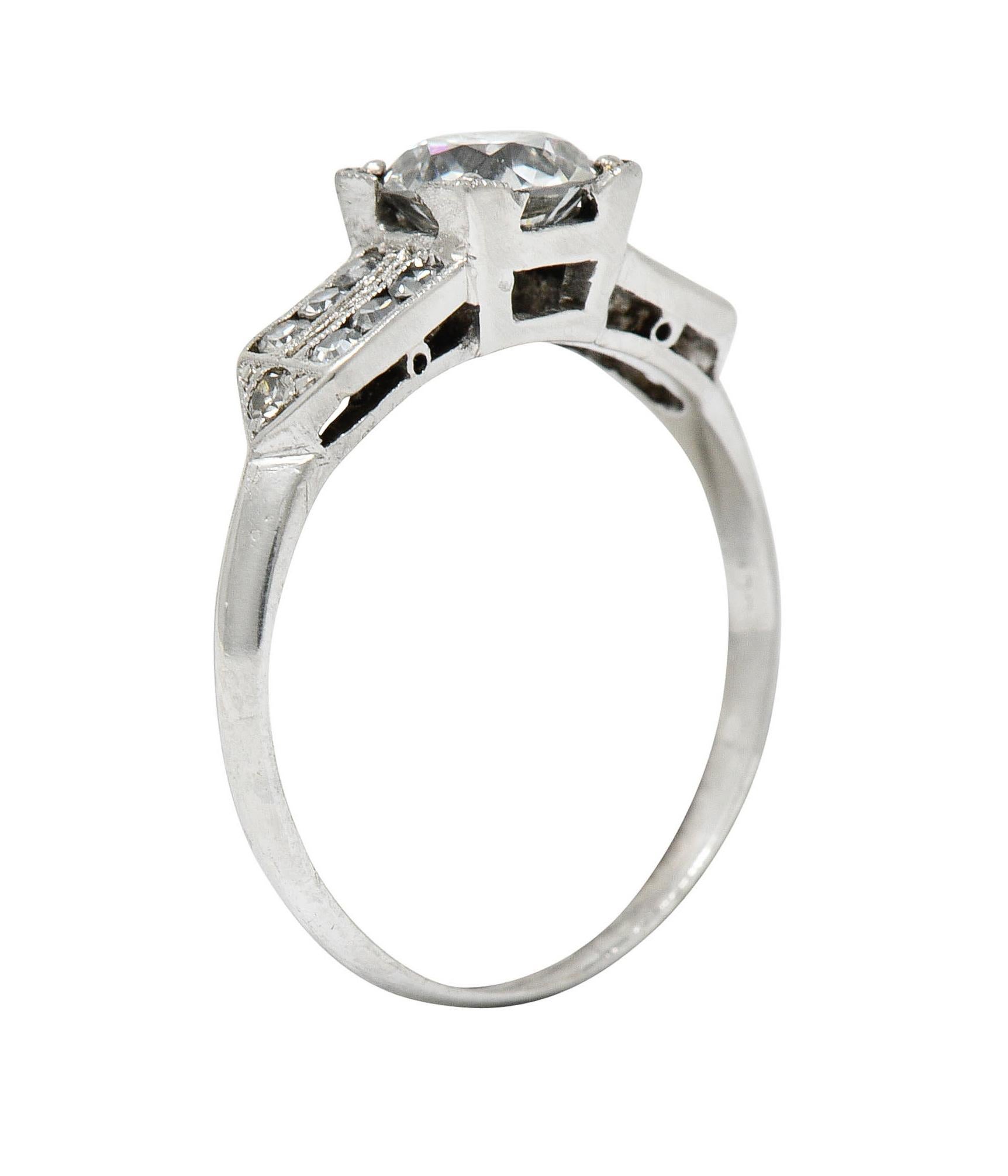 Late Art Deco 0.93 Carat Diamond Platinum Engagement Ring 4