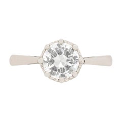 Vintage Late Art Deco 0.97 Carat Diamond Solitaire Engagement Ring, circa 1940s