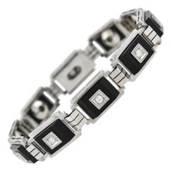 Late Art Deco 1 Carat Diamond and Onyx Link Bracelet