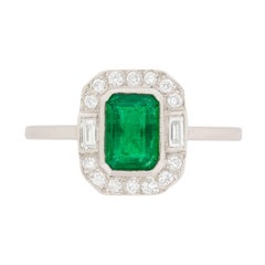 Late Art Deco 1.00 Carat Emerald and Diamond Engagement Ring, circa 1940s
