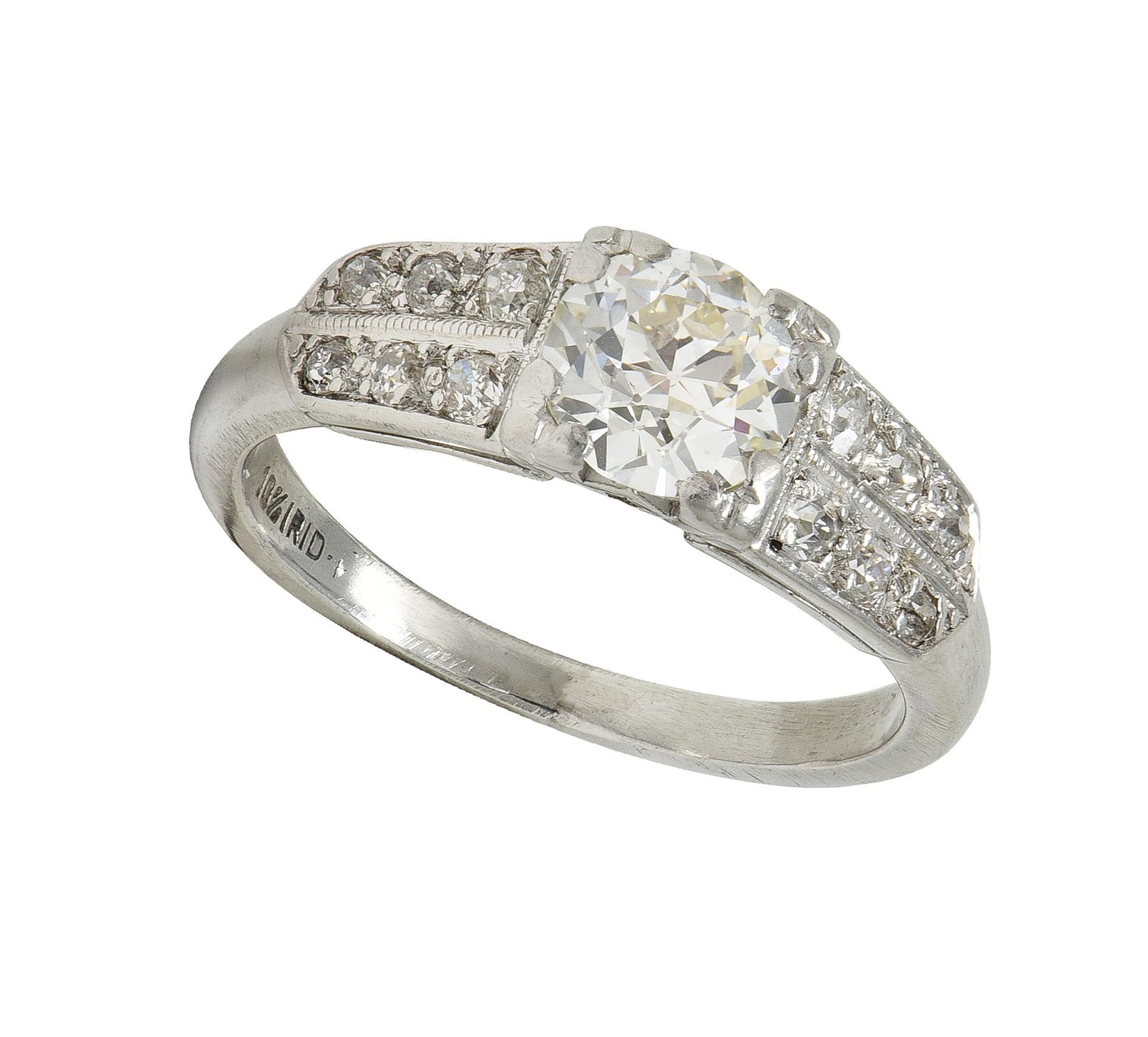 Anello di fidanzamento vintage in platino con diamante europeo di 1,10 CTW in stile tardo Art Deco in vendita 5