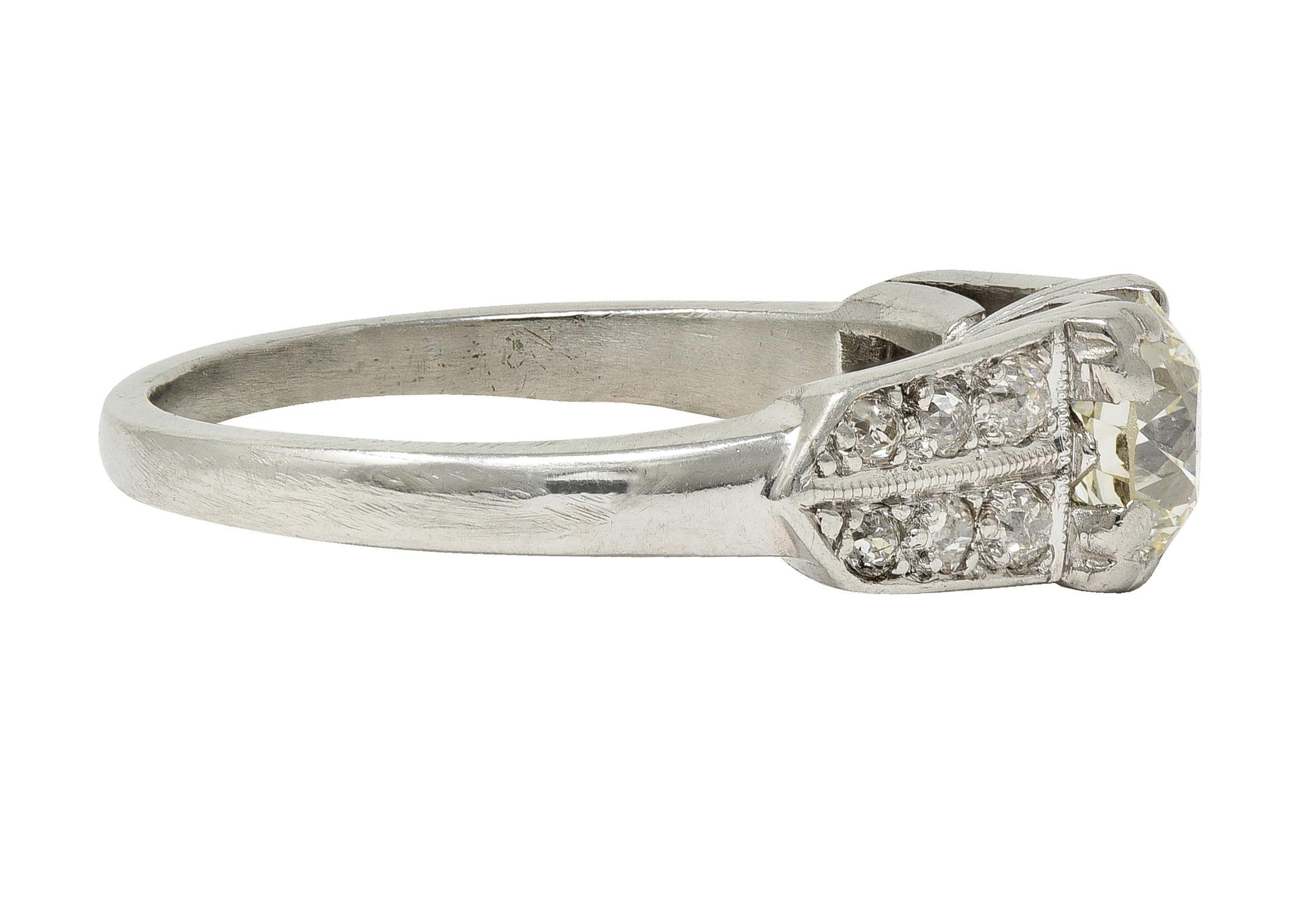 Anello di fidanzamento vintage in platino con diamante europeo di 1,10 CTW in stile tardo Art Deco In condizioni ottime in vendita a Philadelphia, PA