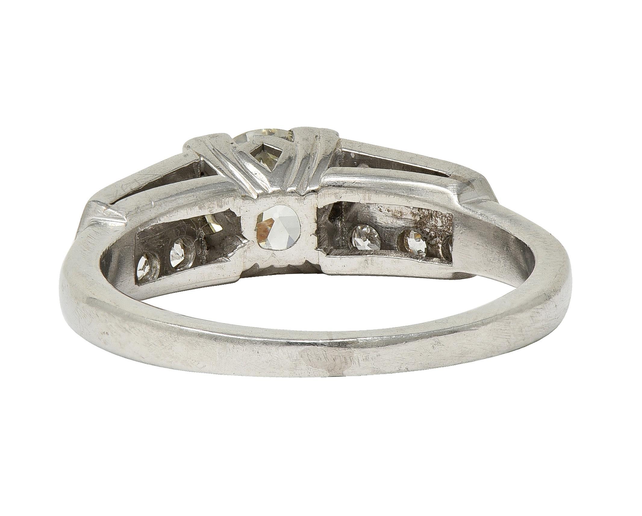 da uomo o donna Anello di fidanzamento vintage in platino con diamante europeo di 1,10 CTW in stile tardo Art Deco in vendita