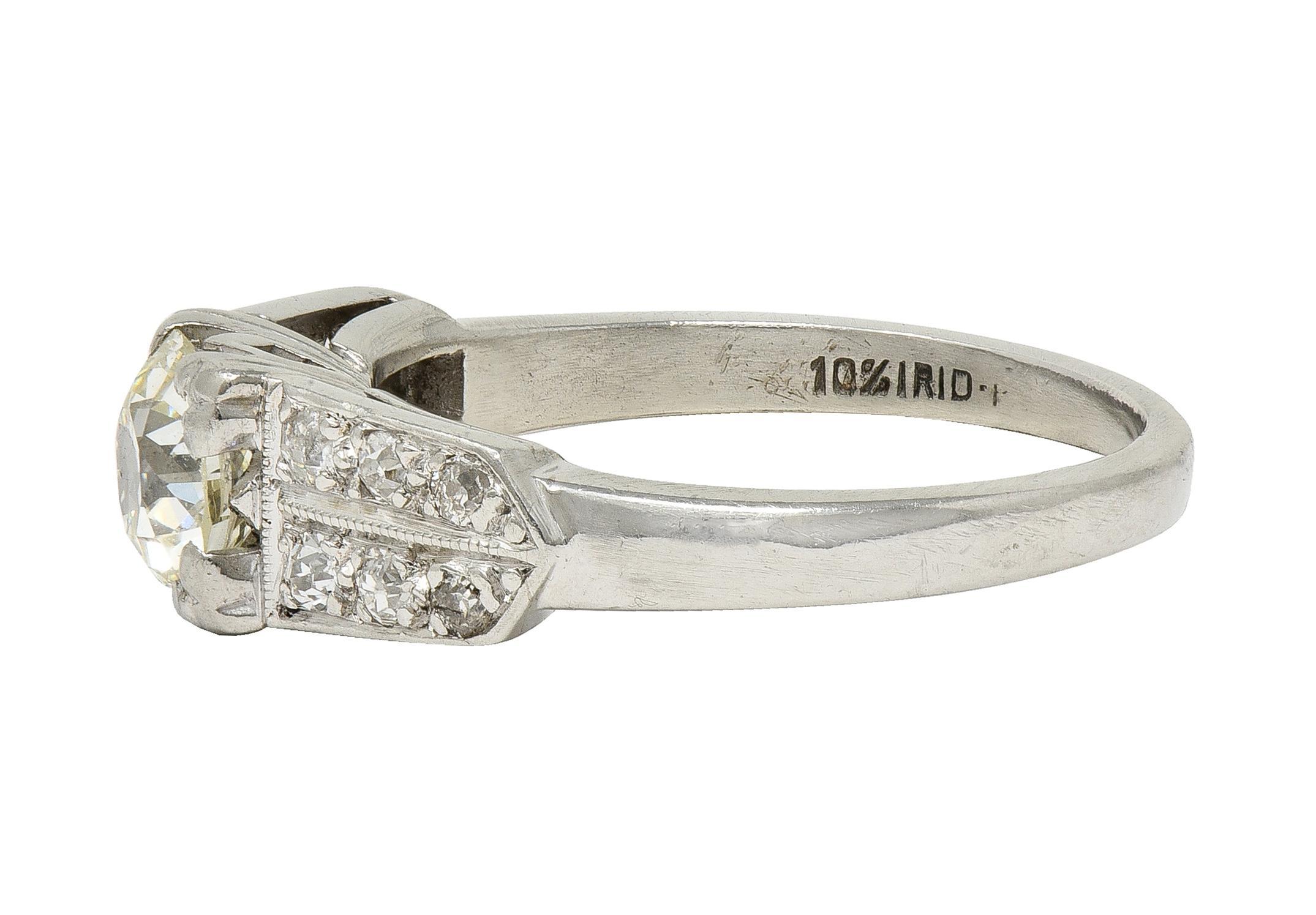 Anello di fidanzamento vintage in platino con diamante europeo di 1,10 CTW in stile tardo Art Deco in vendita 1