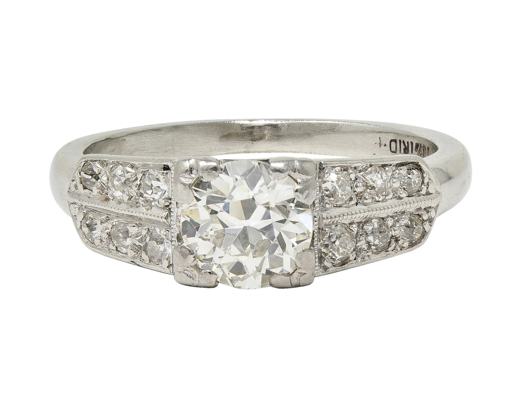 Late Art Deco 1.10 CTW Old European Diamond Platinum Vintage Engagement Ring