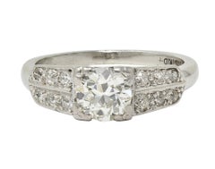 Bague de fiançailles vintage en platine avec diamant européen ancien 1,10 carat de la fin de l'Art déco
