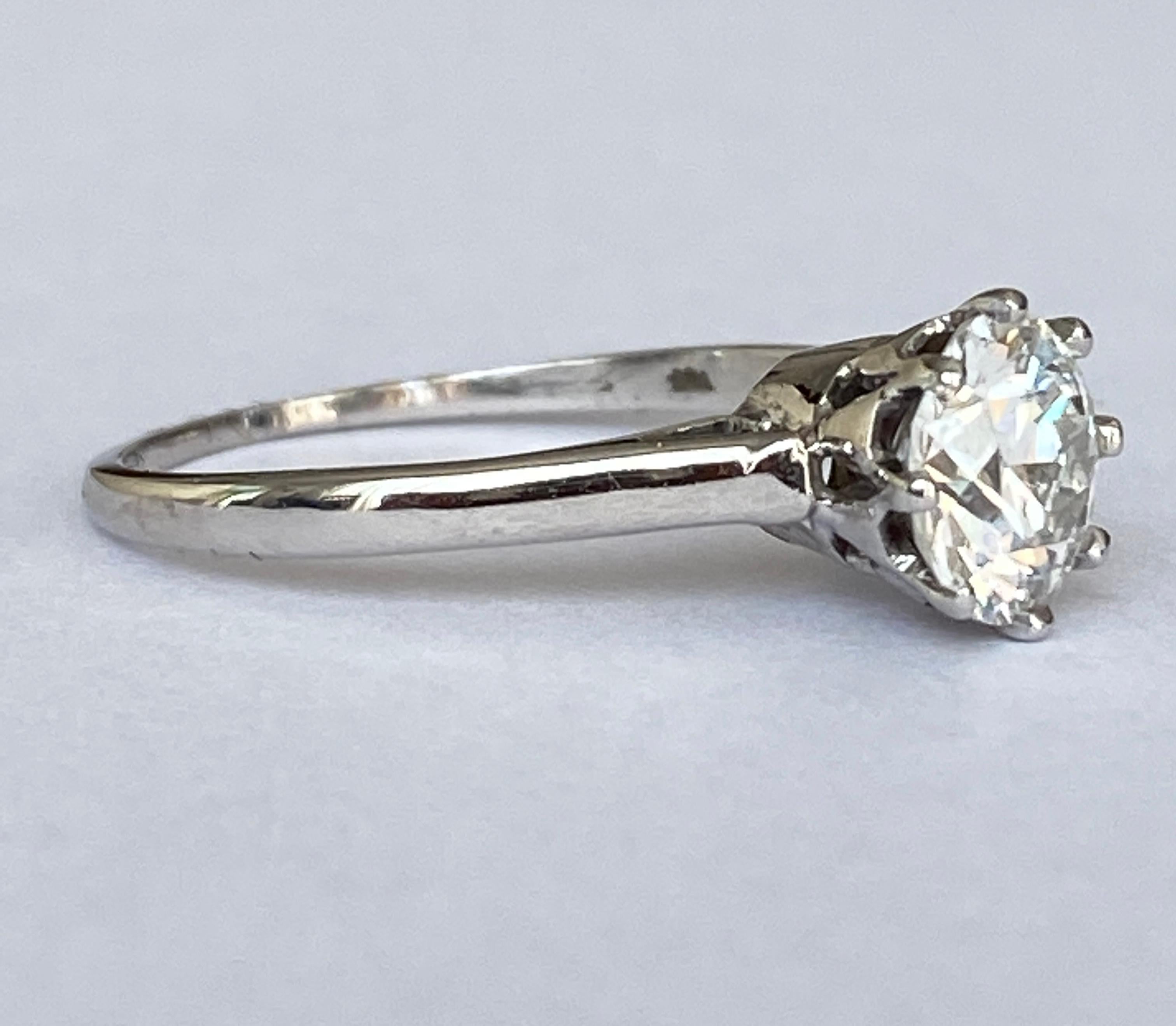 Solitaire de fiançailles Art déco tardif 1,14 carat Old European Brilliant Cut Diamond en vente 5