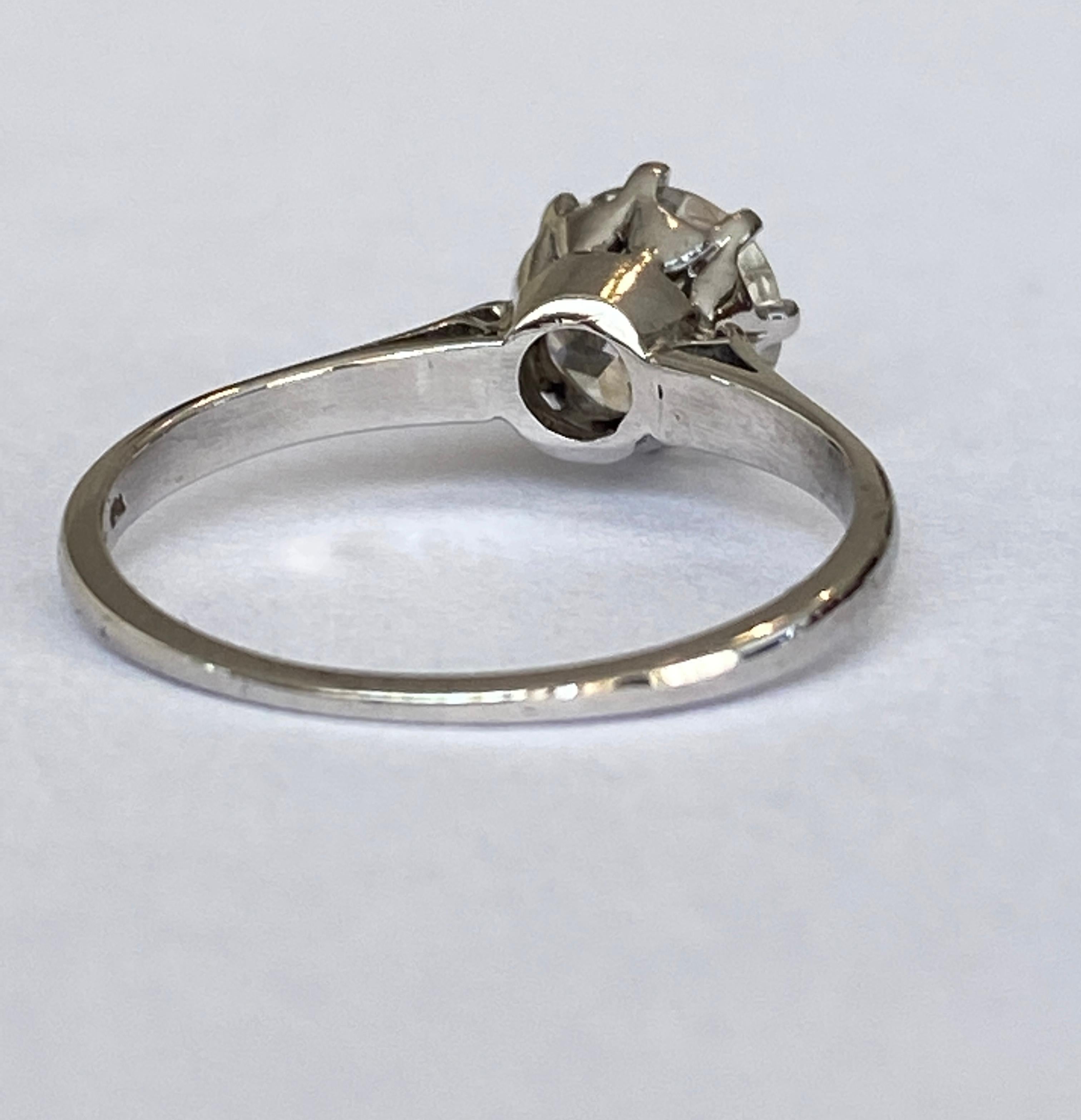 Solitaire de fiançailles Art déco tardif 1,14 carat Old European Brilliant Cut Diamond en vente 7