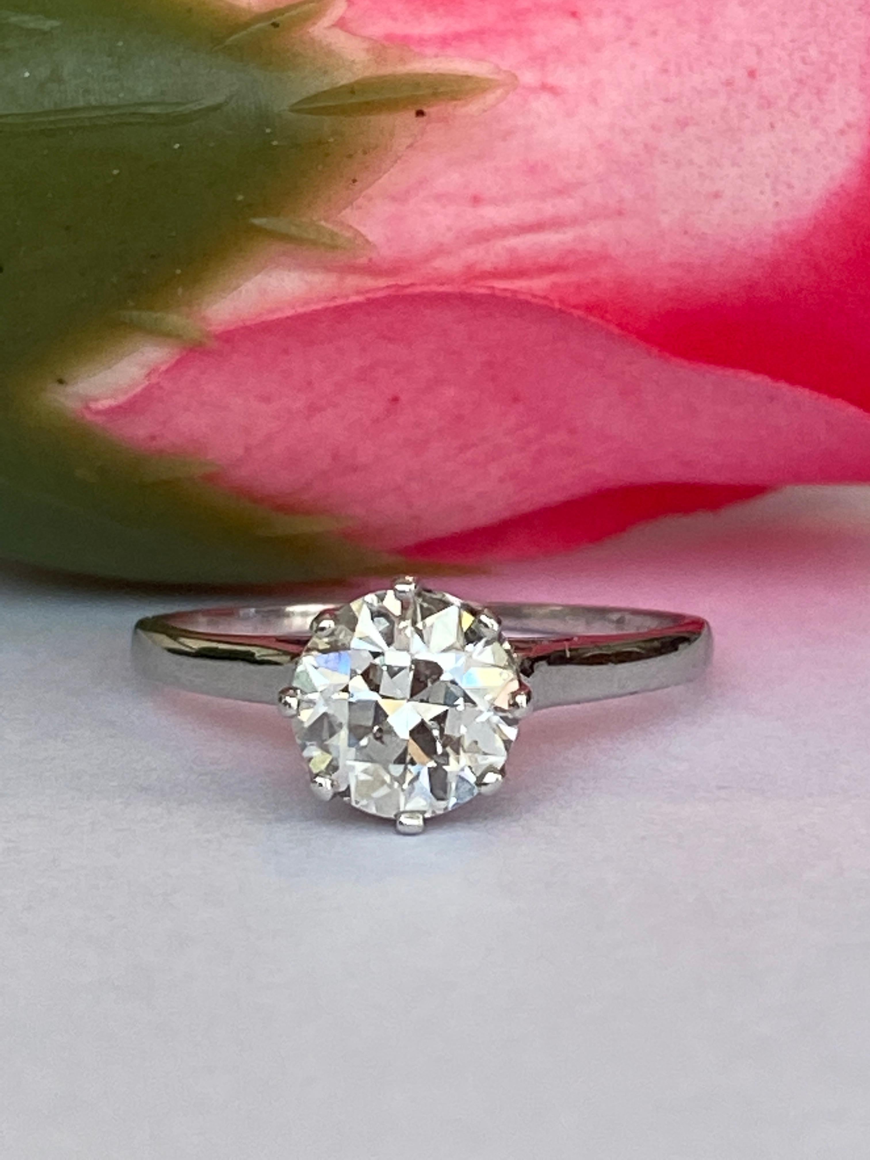 Taille vieille Europe Solitaire de fiançailles Art déco tardif 1,14 carat Old European Brilliant Cut Diamond en vente