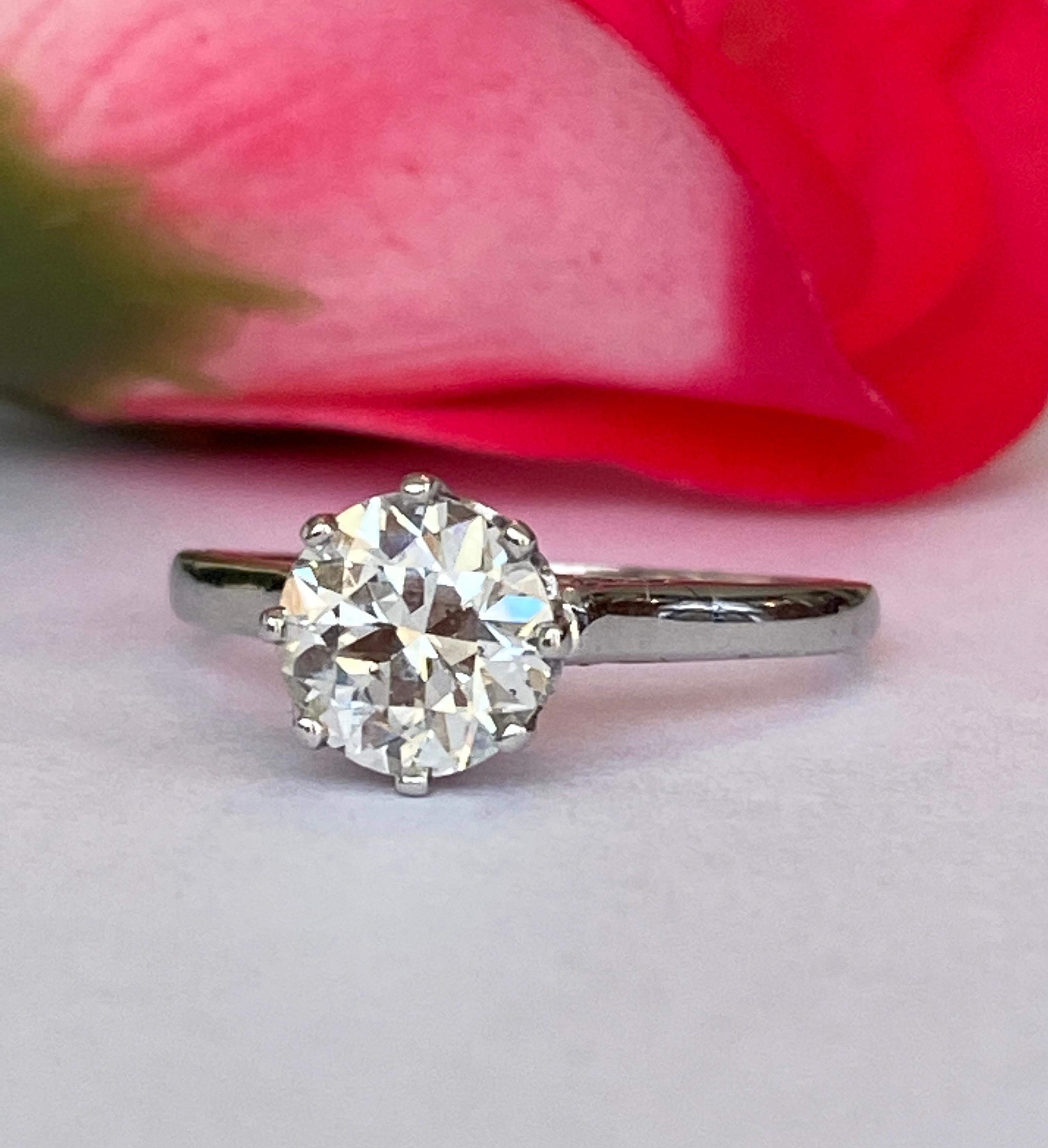 Solitaire de fiançailles Art déco tardif 1,14 carat Old European Brilliant Cut Diamond Unisexe en vente