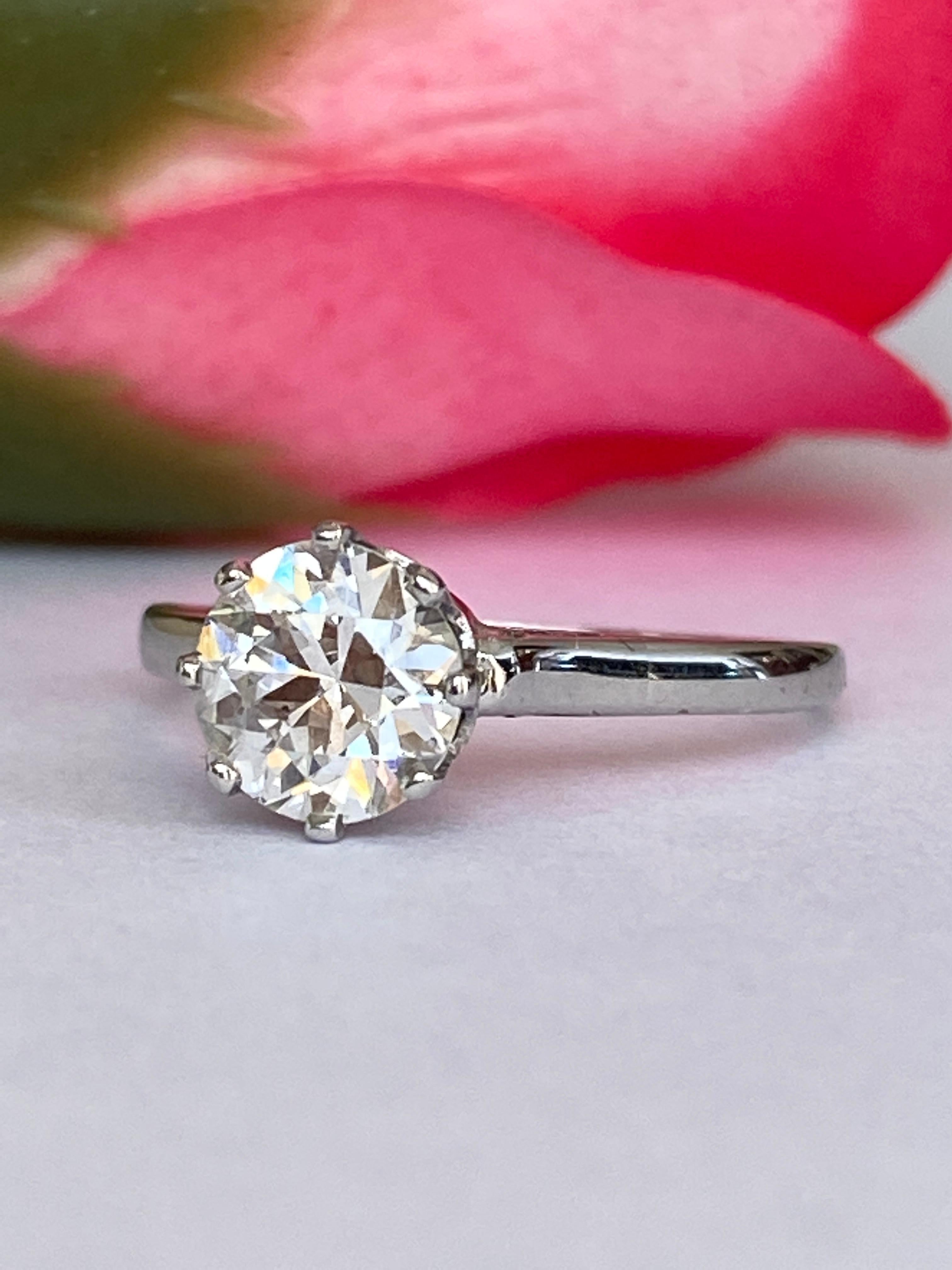 Solitaire de fiançailles Art déco tardif 1,14 carat Old European Brilliant Cut Diamond en vente 1